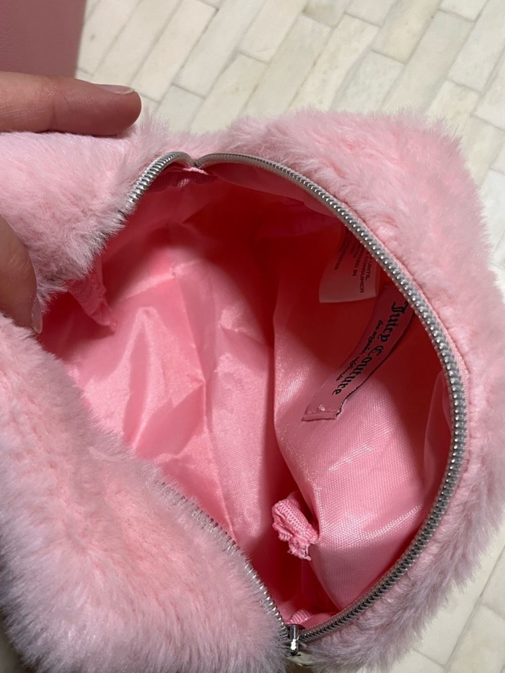 Pink Leather and Faux Fur Makeup Pouch Set - Picture 8 of 10